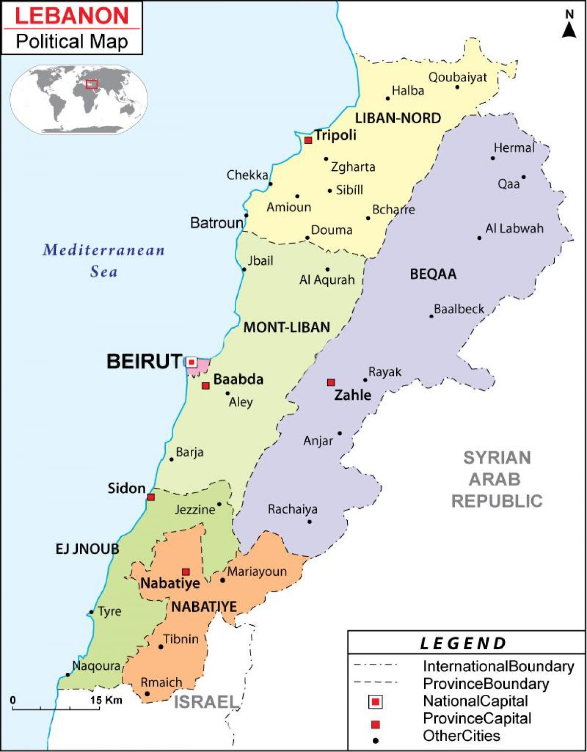 karta över Libanon politiska