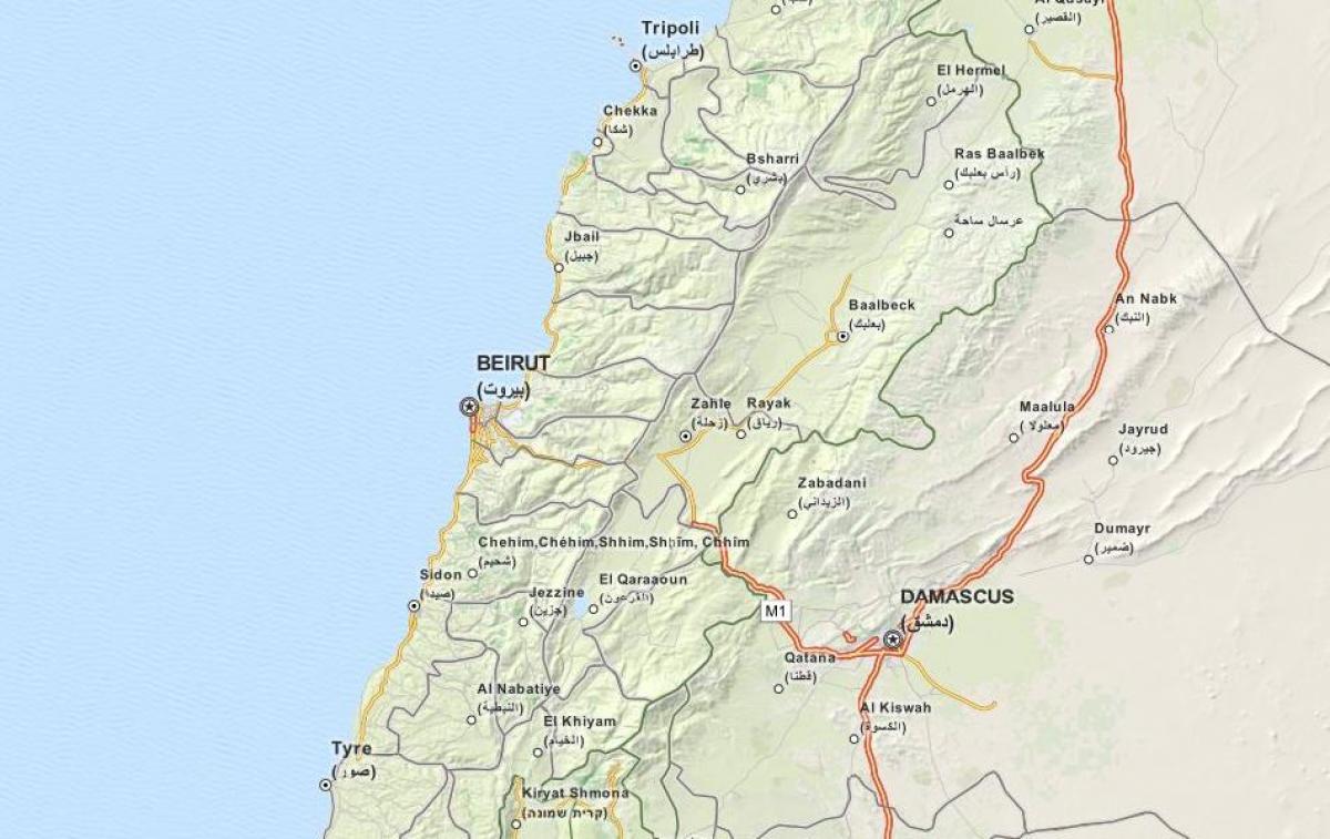 karta gps-karta Libanon