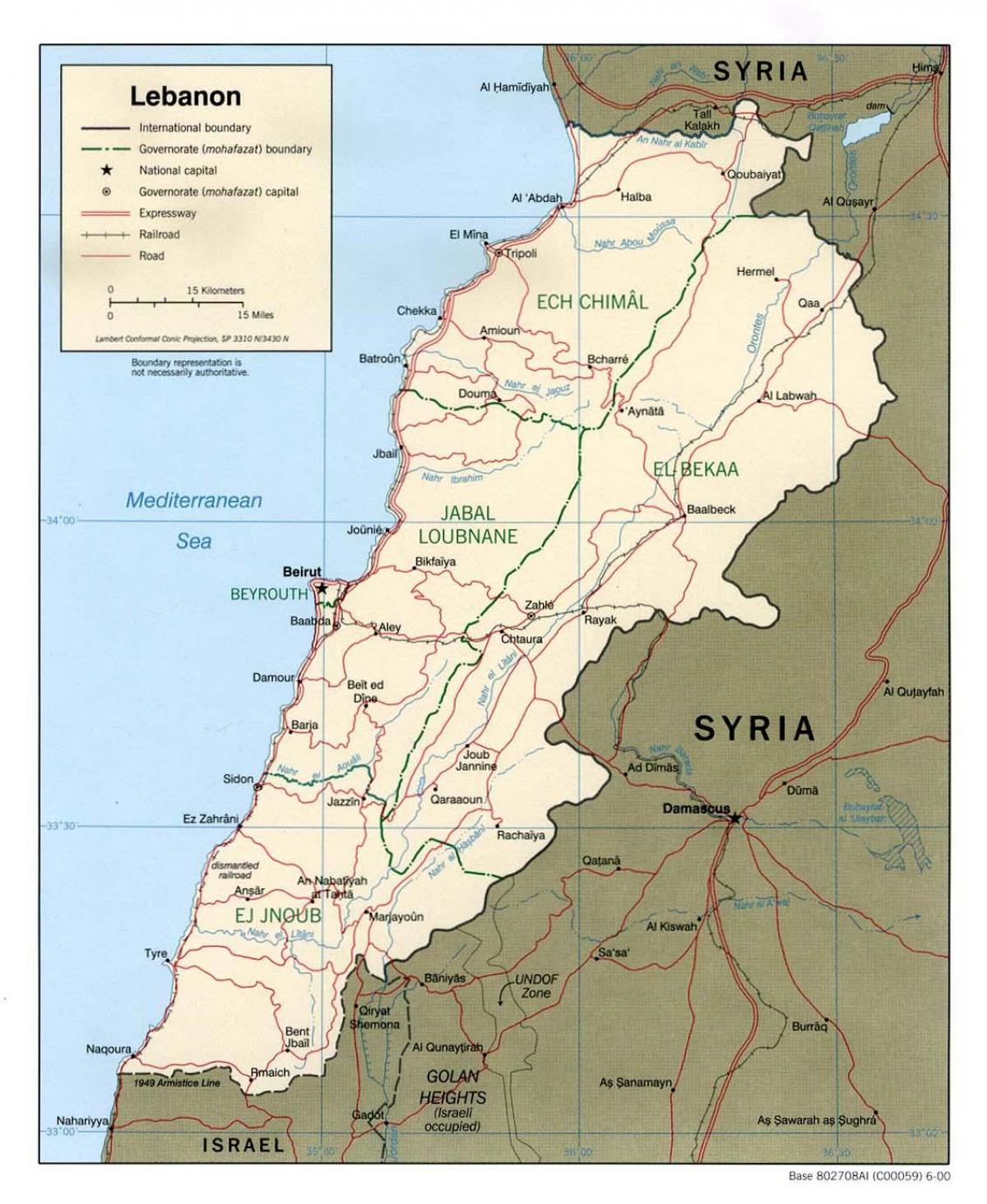 Libanon karta - Karta Libanon (Västra Asien - Asien)