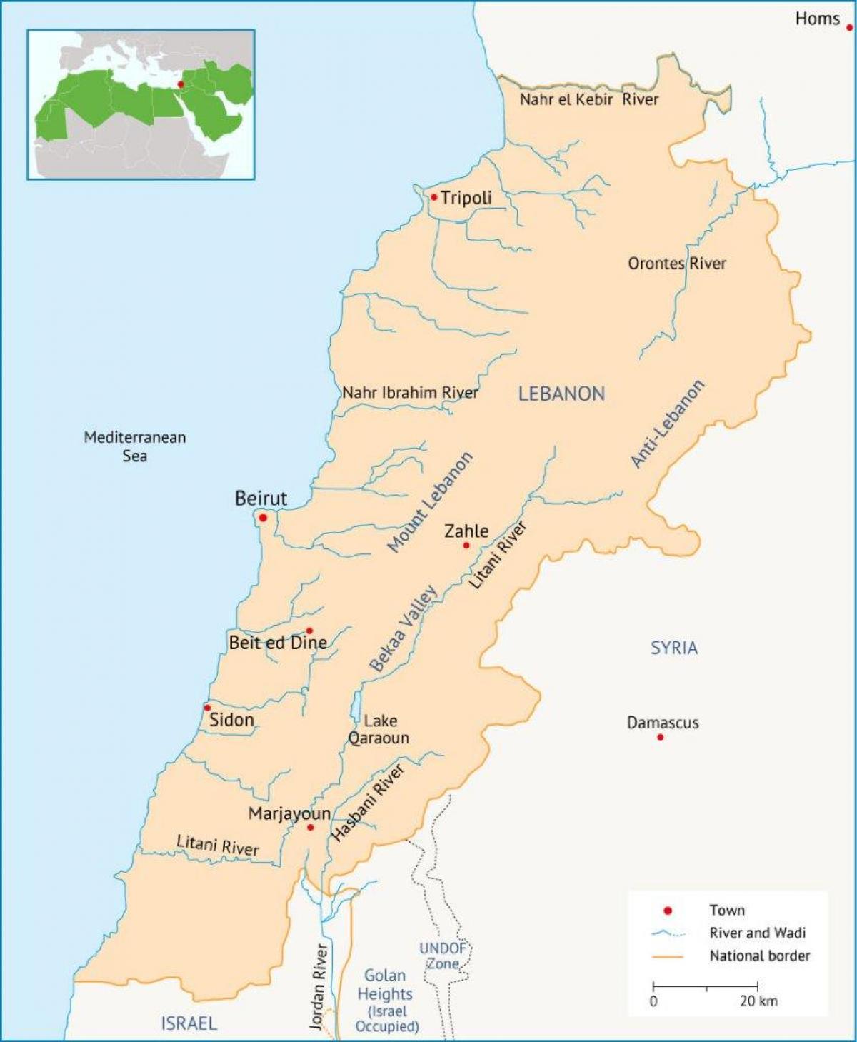 Libanon floder karta