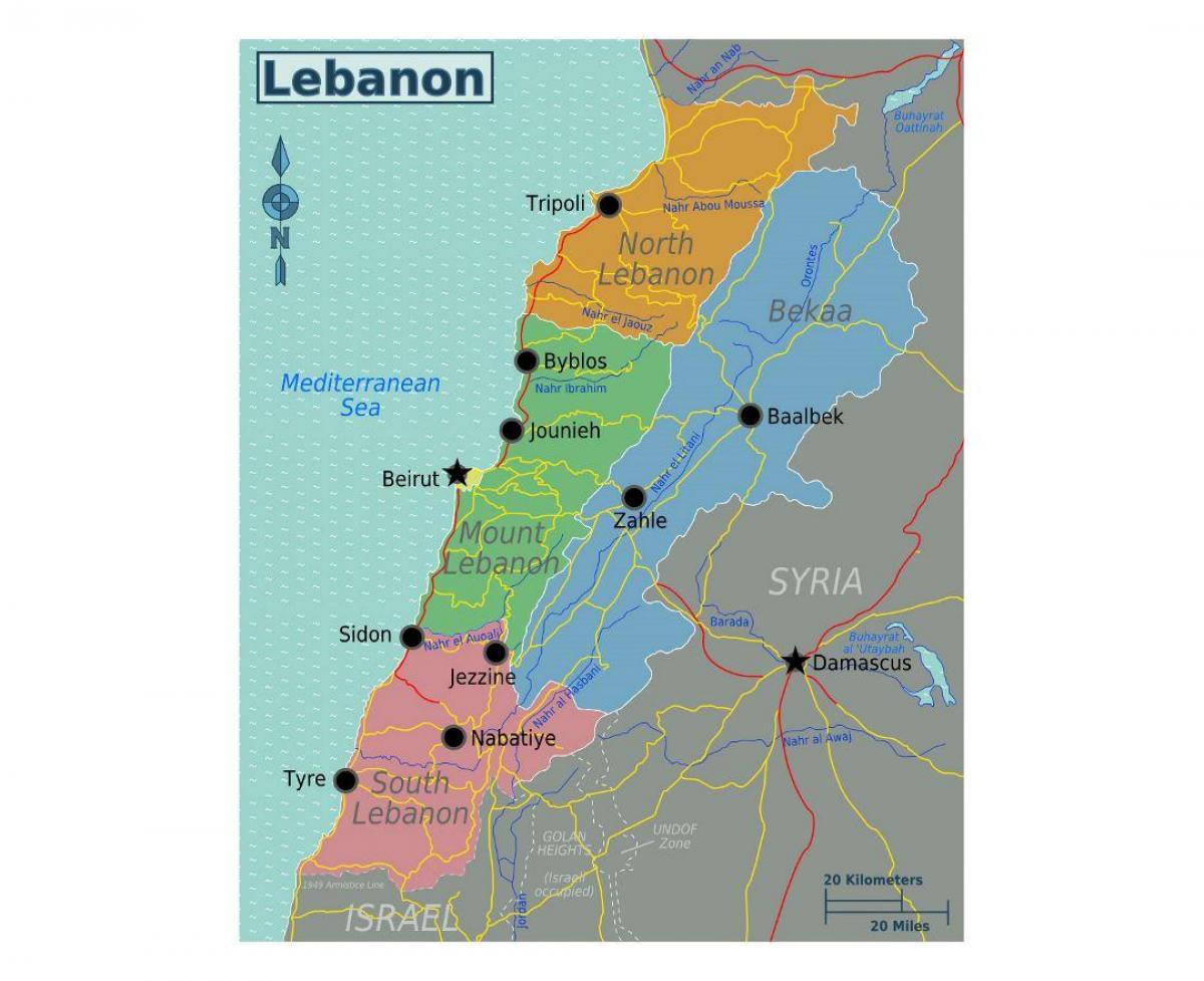 karta över Libanon turist