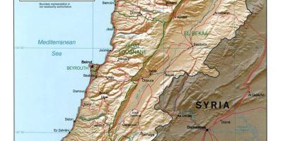 Karta över Libanon topografiska
